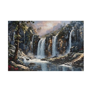 Misty Waterfall in a Forest - Jigsaw Puzzle, 1000 Piece Puzzle, 500 Pieces Puzzle Gift for Him, Family Activity, Jigsaw Puzzle for Adults