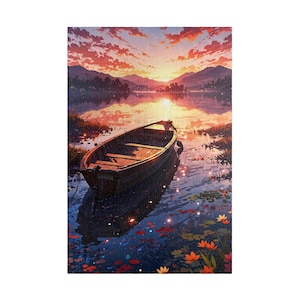 Sunset Rowboat Adult Jigsaw Puzzle, 500 1000 Piece Puzzle,  Serene Landscape Puzzle,  Unique Gift Idea for Him