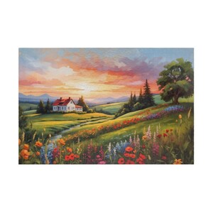 Colorful Sunset Over Countryside House 1000 Piece Adult Jigsaw Puzzle Family Night Activity Perfect Gift for Her, Landscape Puzzle