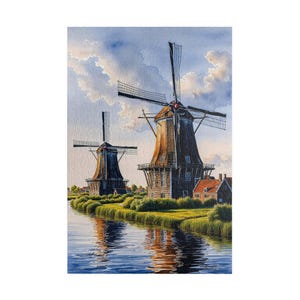 Windmills of Kinderdijk Netherlands - Jigsaw Puzzle for Adults, 1000 Piece Puzzle, 500 Piece Family Activity Puzzle Gift for Him