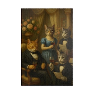 Aristocratic Cats Puzzle | 500 1000 Piece Puzzle for Adults | Fancy Cat Jigsaw Gift for Her | Vintage Music and Wine Animal Puzzle