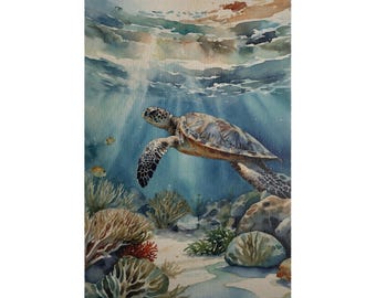 Sea Turtle Watercolor Puzzle: Ocean Coral Reef Jigsaw (520/1014/252 Piece)