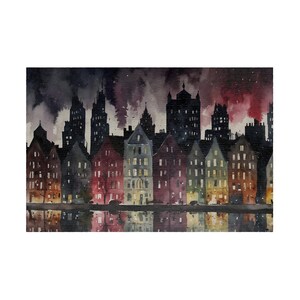 Amsterdam Nightscape Adult Jigsaw Puzzle, 500 1000 Piece Puzzle,  Urban Watercolor Cityscape,  Unique Gift Idea for Him