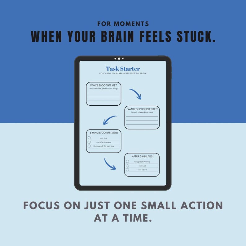 ADHD Task Starter Sheet | Blue Edition | 1 Page Printable PDF | Calm ...