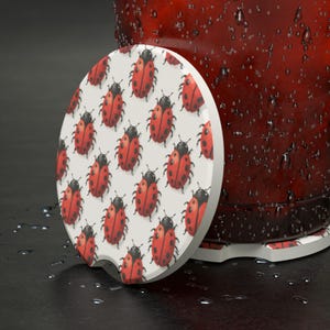 Ladybug Soapstone Car Coaster Set, Vehicle Cup Holder Inserts, Absorbent Drink Accessories, Cute Beetle Auto Decor, Insect-themed Car