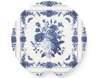 Blauwe zeepstenen autoonderzetter met bloemen