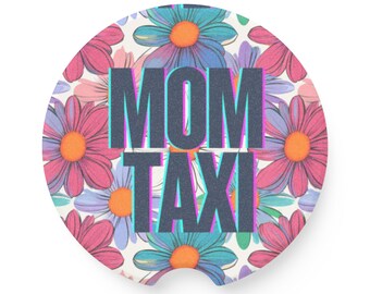 Mom Taxi Soapstone Car Coaster - Absorbent Auto Cup Holder Coaster, Cute Car Accessory, Gift for Moms, Car Decor, Vehicle Interior Decor
