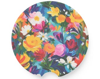 Impasto Flowers auto-achtbaan, bloemen speksteen bekerhouder, voertuigaccessoire, cadeau voor natuurliefhebber, bekerhouder voor auto, decoratieve steen