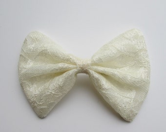Cream Lace Girly Aesthetic Hair Bow - Women's Hair Bow with French Barrette