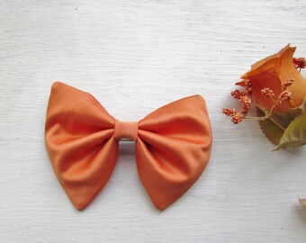 Pumpkin Orange Hair Bow - Women's Hair Bow with French Barrette