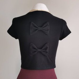 Bow Back Beauty - Cute Black Upcycled Crop Top in Size Small/Medium