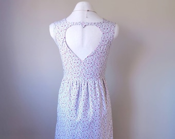 Heart Cut Out Ditsy Floral Print Dress - Cute Summer Dress, Coquette Aesthetic, One of a Kind Dress in Size Small