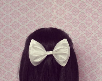 Angel White Hair Bow - Satin Bow French Barrette, Girly Accessories, Bachelorette Party Gift, Coquette Hair Clip