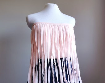 Pastel Festival Fringe Strapless Top - Cute Summer Clothing, Unique Handmade Top in Size Medium