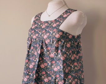 Cottagecore Babydoll Floral Tank Top - Feminine Handmade Top, Coquette Clothing, Cute Slow Fashion, Size Medium