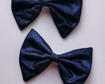 Blue Metallic Party Hair Bow - Women's Hair Bow with French Barrette