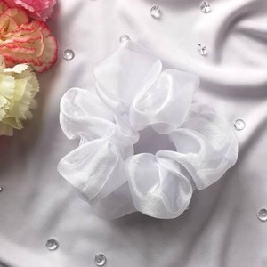 Dove Scrunchie White Organza Sheer Hair Scrunchie, Cute Bridal Hair Accessory, Angelcore Ponytail Holder image 1