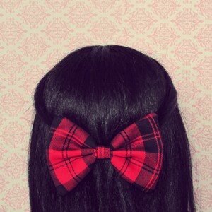 Berry Red Plaid Hair Bow - French Barrette, Women's Big Plaid Hair Bow Clip, Fall Hair Accessory, Cute Preppy Gift Idea
