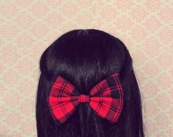 Berry Red Plaid Hair Bow - French Barrette, Women's Big Plaid Hair Bow Clip, Fall Hair Accessory, Cute Preppy Gift Idea