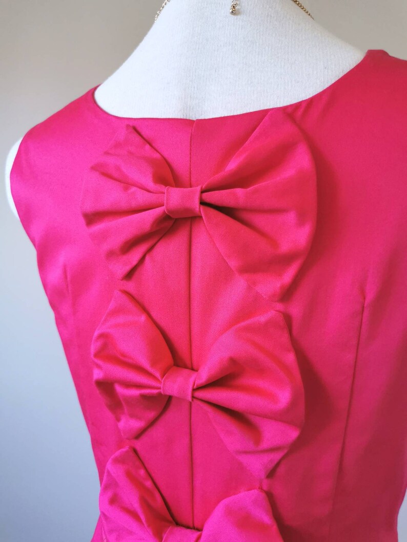 Pretty in Pink Bow Back Pleated Dress - Hot Pink Dress, Fit and Flare Dress, Slow Fashion, One of a Kind Handmade Dress in Size Medium bild 4
