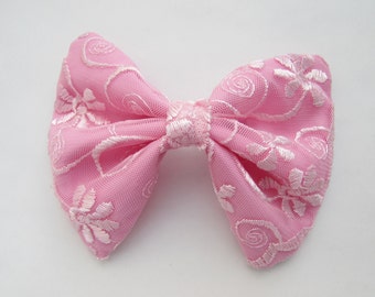 Pretty in Pink Lace Hair Bow - Women's Hair Bow with French Barrette, Coquette Girly Accessories, Cute Hair Clip