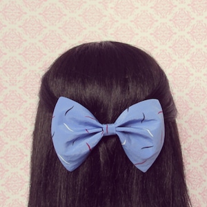 Blue Dappled Party Hair Bow Women's Hair Bow with French Barrette image 1