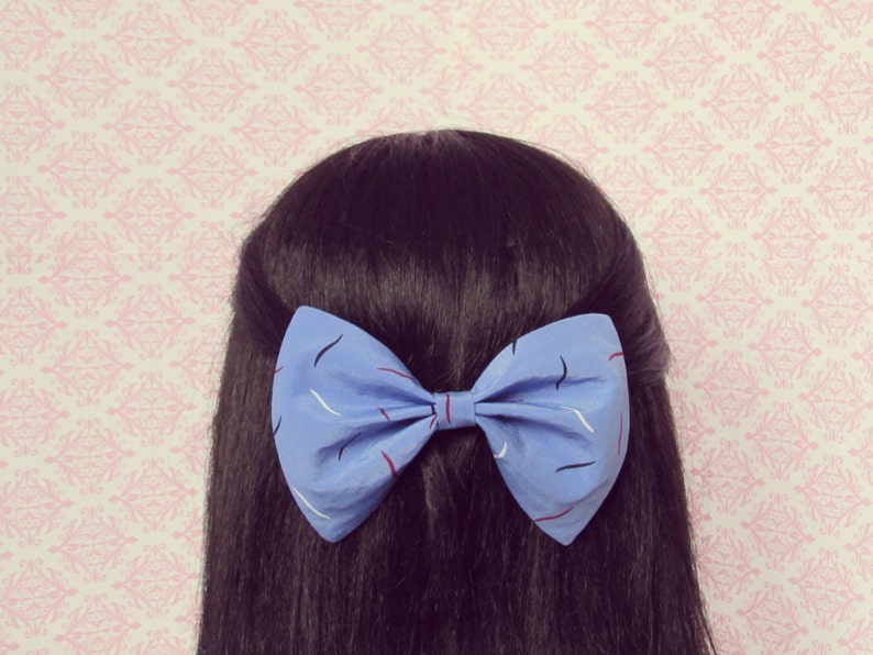 Blue Dappled Party Hair Bow Women's Hair Bow with French Barrette image 1