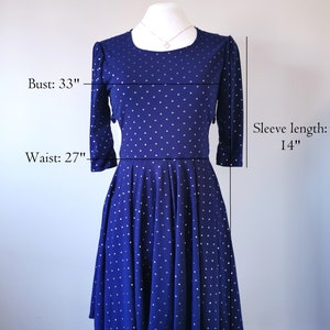 Heart Cut Out Sides Skater Dress Studded Navy Blue Dress with Sleeves, Slow Fashion, Feminine Clothing, One of a Kind Size Small image 9