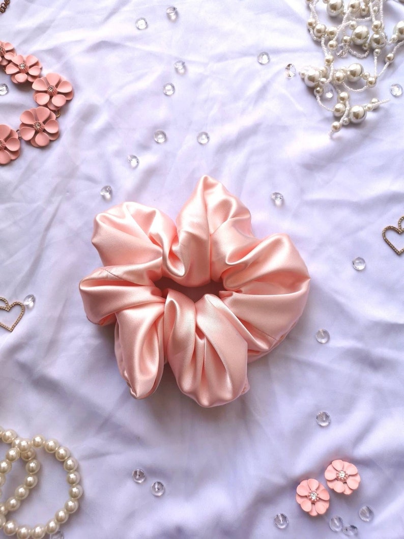 Princess Scrunchie Shiny Pink Satin Scrunchie, Large Scrunchie, Coquette Princesscore Aesthetic image 1