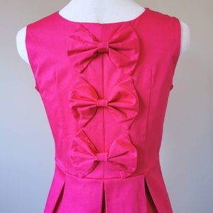 Pretty in Pink Bow Back Pleated Dress - Hot Pink Dress, Fit and Flare Dress, Slow Fashion, One of a Kind Handmade Dress in Size Medium bild 3