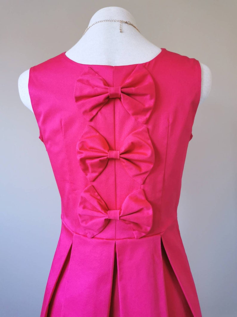 Pretty in Pink Bow Back Pleated Dress - Hot Pink Dress, Fit and Flare Dress, Slow Fashion, One of a Kind Handmade Dress in Size Medium bild 3