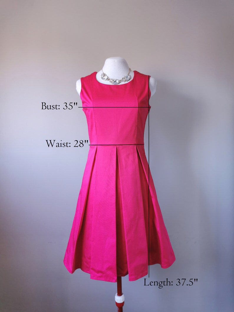 Pretty in Pink Bow Back Pleated Dress - Hot Pink Dress, Fit and Flare Dress, Slow Fashion, One of a Kind Handmade Dress in Size Medium bild 9