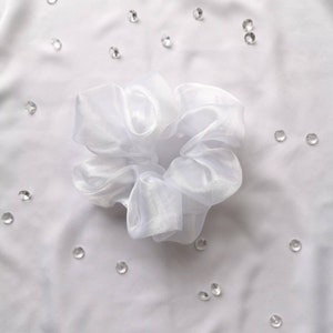 Dove Scrunchie White Organza Sheer Hair Scrunchie, Cute Bridal Hair Accessory, Angelcore Ponytail Holder image 3