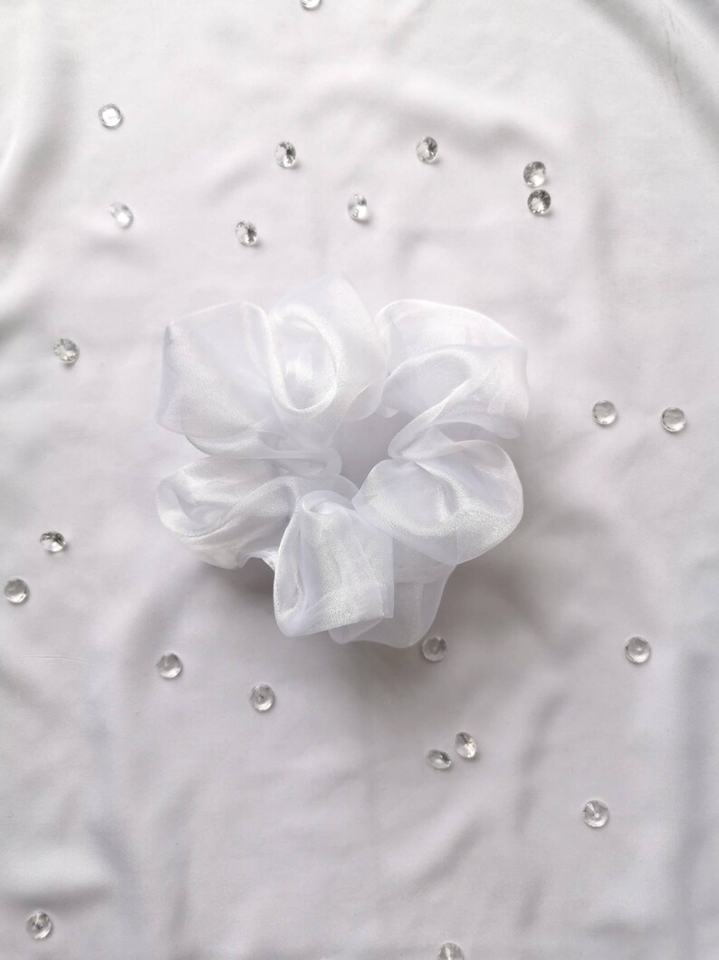 Dove Scrunchie White Organza Sheer Hair Scrunchie, Cute Bridal Hair Accessory, Angelcore Ponytail Holder image 3