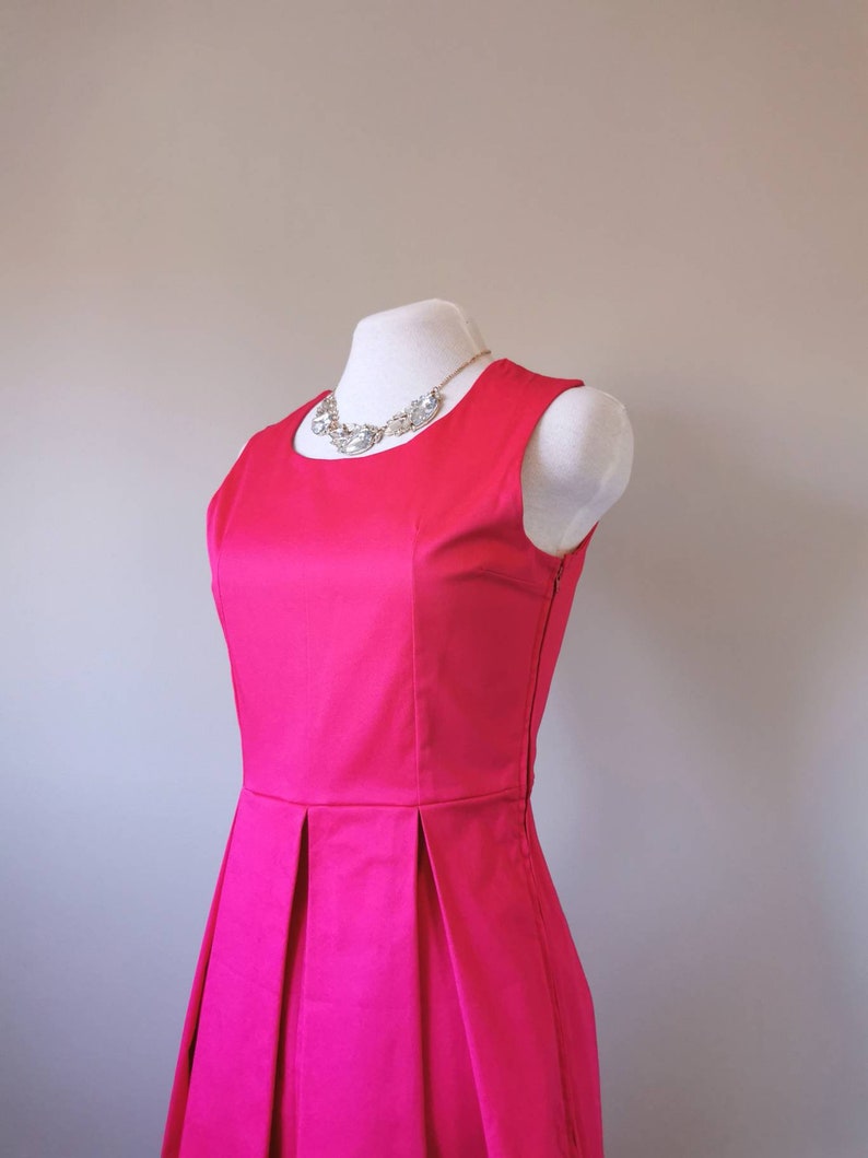 Pretty in Pink Bow Back Pleated Dress - Hot Pink Dress, Fit and Flare Dress, Slow Fashion, One of a Kind Handmade Dress in Size Medium bild 8