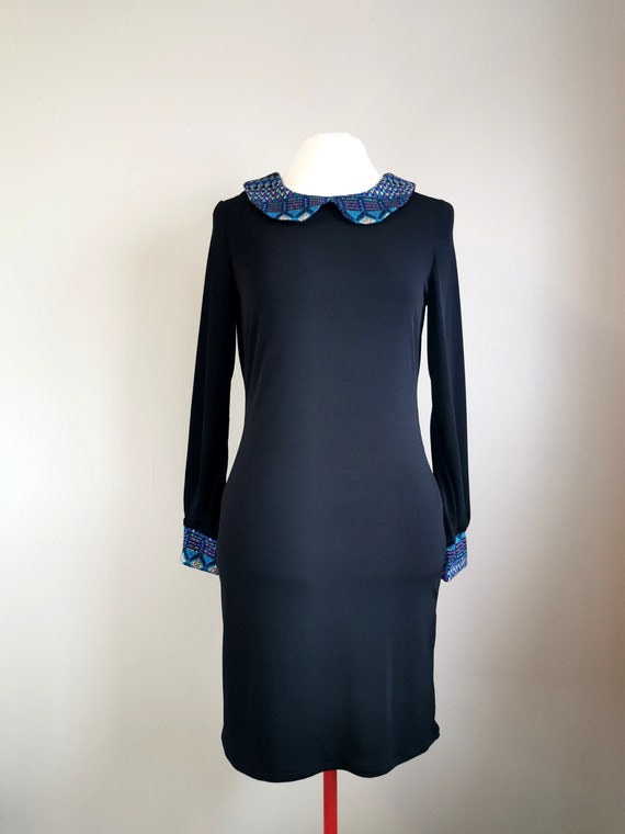 Peter Pan Collar Dress With Charming Aztec Accents - Pencil Fit Black Dress  With Long Sleeves in Size Medium - Etsy