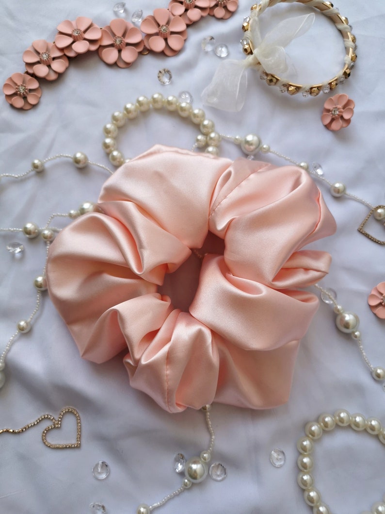 Princess Scrunchie Shiny Pink Satin Scrunchie, Large Scrunchie, Coquette Princesscore Aesthetic image 3