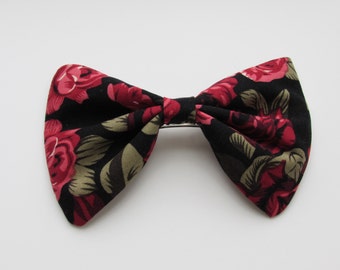 Roses are Red Hair Bow - Women's Hair Bow with French Barrette, Coquette Aesthetic, Romantic Rose Print