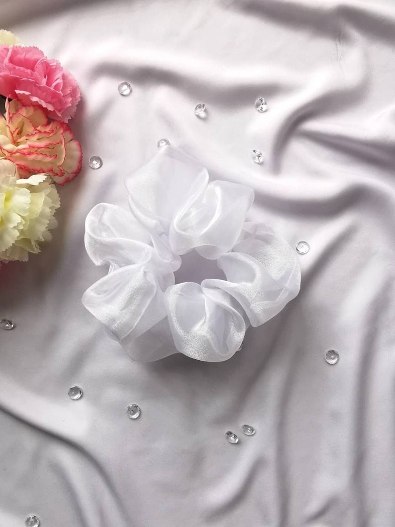 Dove Scrunchie White Organza Sheer Hair Scrunchie, Cute Bridal Hair Accessory, Angelcore Ponytail Holder image 1