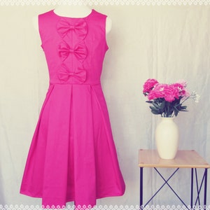 Pretty in Pink Bow Back Pleated Dress - Hot Pink Dress, Fit and Flare Dress, Slow Fashion, One of a Kind Handmade Dress in Size Medium bild 10