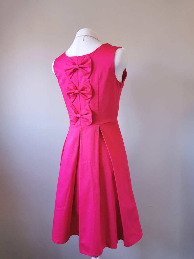 Pretty in Pink Bow Back Pleated Dress - Hot Pink Dress, Fit and Flare Dress, Slow Fashion, One of a Kind Handmade Dress in Size Medium bild 1