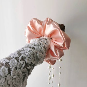 Princess Scrunchie Shiny Pink Satin Scrunchie, Large Scrunchie, Coquette Princesscore Aesthetic image 6