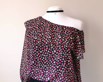 Summer Wanderer Off Shoulder Top - Sheer Floral Ruffle Top, Slow Fashion, Cute Summer Clothing, One of a Kind Size Small