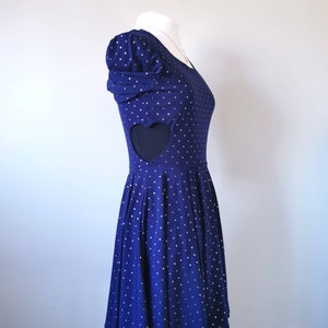 Heart Cut Out Sides Skater Dress Studded Navy Blue Dress with Sleeves, Slow Fashion, Feminine Clothing, One of a Kind Size Small image 7