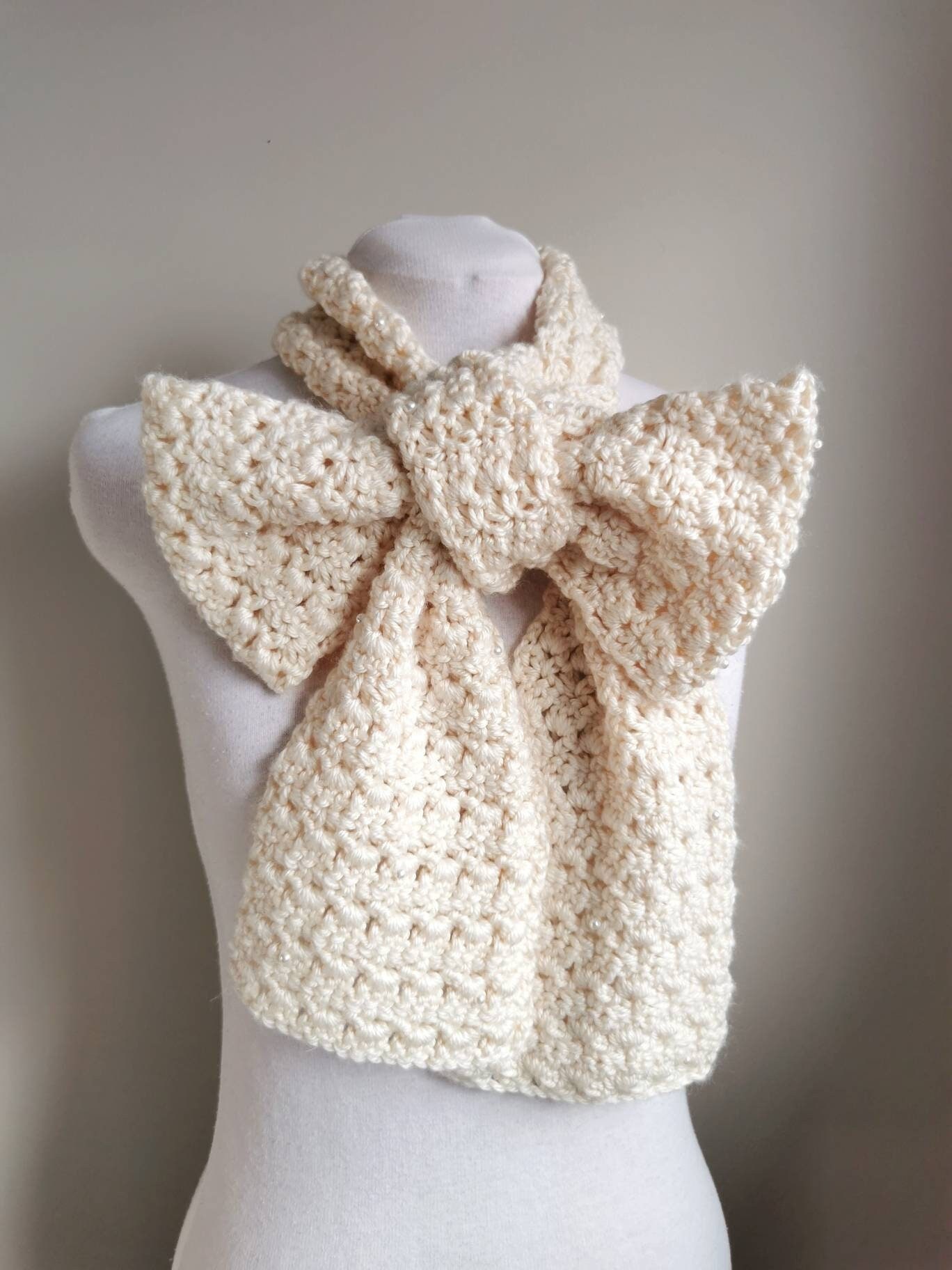 Pearly Crochet Scarf - Dainty Coquette Winterwear, Long