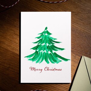 Tarjeta de Navidad imprimible, tarjeta de Feliz Navidad, tarjeta de Navidad pintada a mano, ilustración de árbol de Navidad, regalo de Navidad, postal navideña