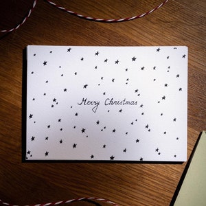 Cartão de Natal para impressão, Cartão de Feliz Natal, Cartão de Natal ilustrado à mão, Ilustração de estrelas de Natal, Cartão de Natal minimalista