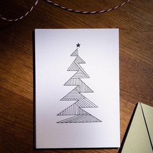 Cartão de árvore de Natal para impressão, cartão de Natal, cartão de Natal ilustrado à mão, ilustração de árvore de Natal, cartão de Natal minimalista