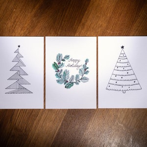 Set di 3 biglietti di Natale stampabili, biglietti di auguri, biglietti di Natale illustrati a mano, biglietti di Natale minimalisti, pacchetto di biglietti di Natale da 3