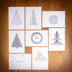 Set di 8 biglietti di Natale stampabili, biglietti di auguri, biglietti di Natale illustrati a mano, biglietti di Natale minimalisti, pacchetto di biglietti di Natale da 8